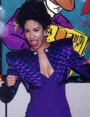 Selena Quintanilla Purple Diamond Quilted Cropped Jacket - Image 4