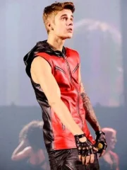 Justin Bieber Believe Tour Red Hooded Leather Vest - Image 2