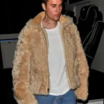 Justin Bieber Beige Brown Faux Fur Jacket