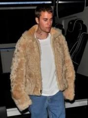 Justin Bieber Beige Brown Faux Fur Jacket