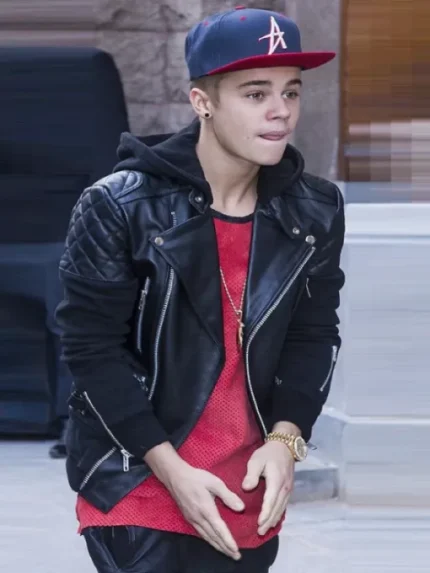 Justin Bieber Black Quilted Leather Hooded Jacket