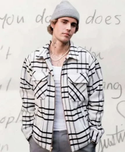 Justin Bieber Black and White Checkered Jacket