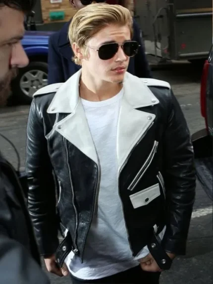 Justin Bieber Black and White Biker Vegan Leather Jacket