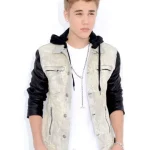 Justin Bieber Denim and Leather Hoodie Jacket