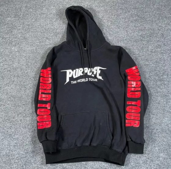 Justin Bieber Purpose Print Hoodie Sweatshirt Women's XL Black Red World Tour