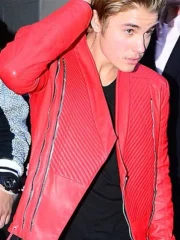 Justin Bieber NY Fashion Week Fall Red Leather Jacket - Image 2