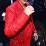 Justin Bieber NY Fashion Week Fall Red Leather Jacket