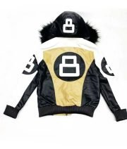 Unisex Khaki and White 8 Ball Fur Hooded Jacket - Image 2