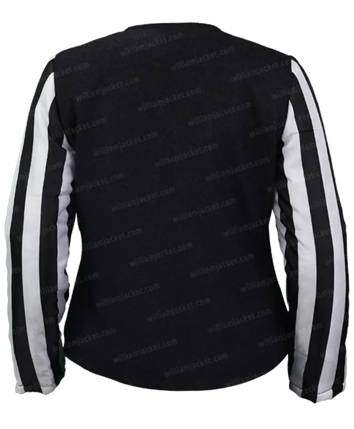 Selena-Quintanilla-Black-and-White-Cropped-Jacket-Back-Image.webp Selena Quintanilla Black and White Cropped Jacket - Image 5