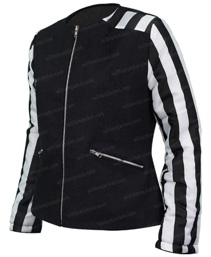 Selena-Quintanilla-Black-and-White-Cropped-Jacket-Side-Image.webp Selena Quintanilla Black and White Cropped Jacket - Image 4