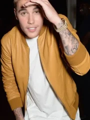 Justin Bieber Brown Varsity Bomber Leather Jacket