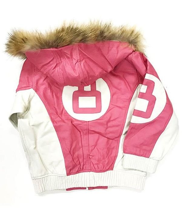 Womens-8-Ball-Pink-Jacket.jpg Womens 8 Ball Pink Leather Fur Hooded Jacket - Image 2