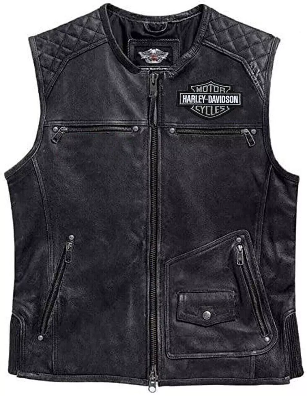 Harley Davidson Men's Moto Café Biker Vest Motorcycle 100% Genuine Leather Vest jj Harley Davidson Moto Café Biker Motorcycle Vest - Image 3