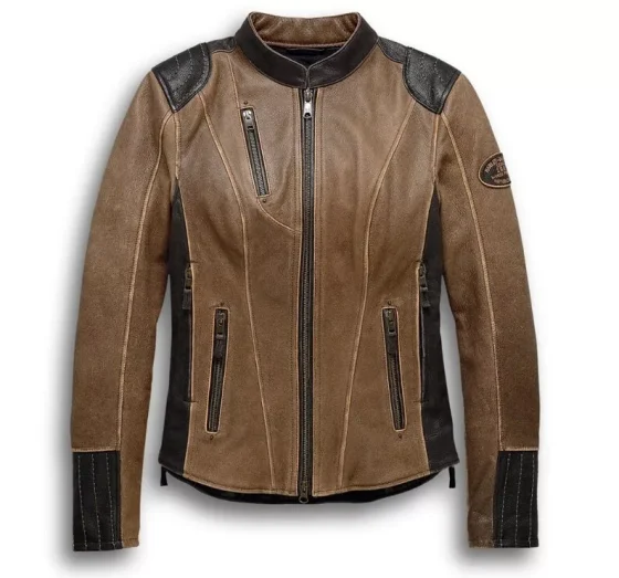 Harley Davidson Women's Gallun Triple Vent Brown Leather Jacket