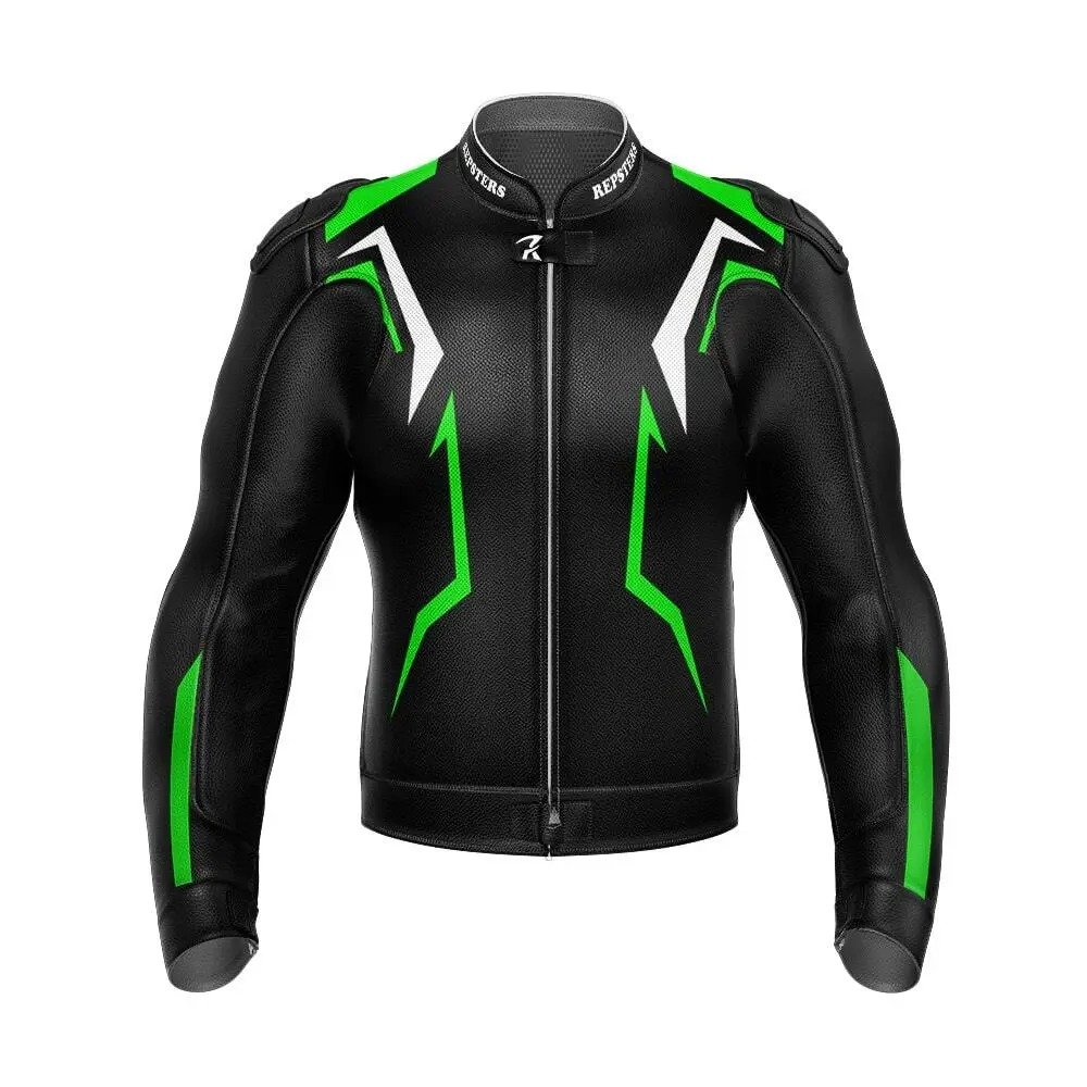 Kawasaki-Motorcycle-Racing-Men’s-Leather-Jacket Kawasaki Motorcycle Racing Men’s Leather Jacket - Image 1