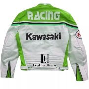 Men Kawasaki Vintage Rarer Racing Biker Leather Jacket - Image 2