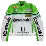 Men Kawasaki Vintage Rarer Racing Biker Leather Jacket