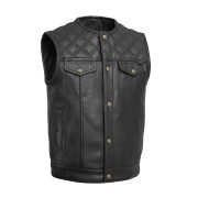 12 Gauge Men's Leather Vest for Motorcycle Riders
