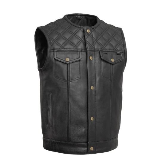 12 Gauge Men's Leather Vest for Motorcycle Riders