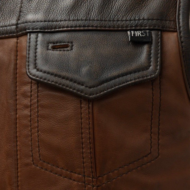 Classic 12 Gauge Leather Motorcycle Vest for Men3 Lowside Gunner Men's High-Quality Leather Biker Vest