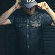 12 Gauge Men's Leather Vest for Motorcycle Riders