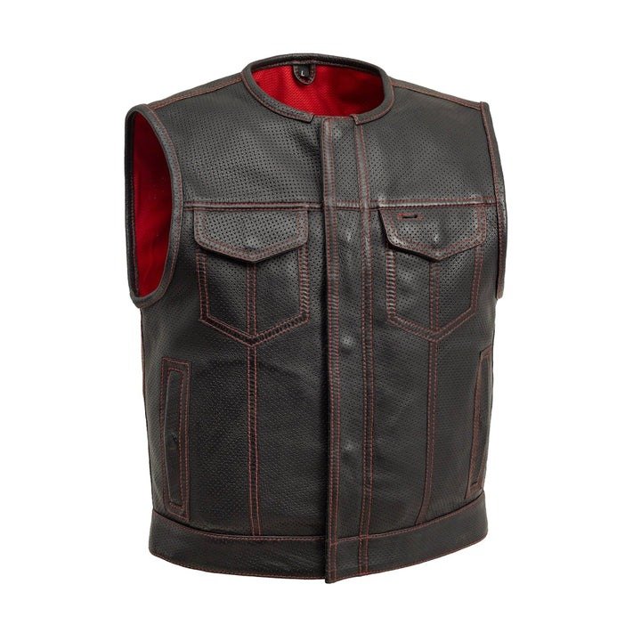 Lowside Men's Breathable Perforated Motorcycle Leather Vest Lowside Men's Motorcycle Leather Vest Perforated Design