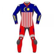 Supermoto Leather Suit with Bold Malaysia Flag Design