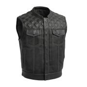 Upside Men's Club Style Leather Vest with Perforated Design