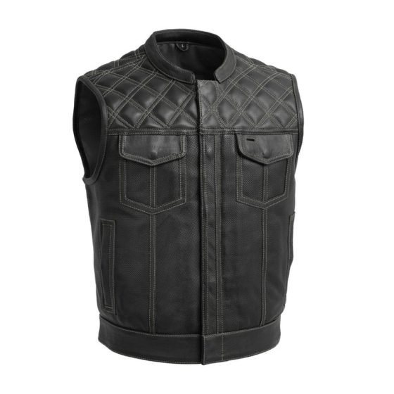 Upside Men's Club Style Leather Vest with Perforated Design