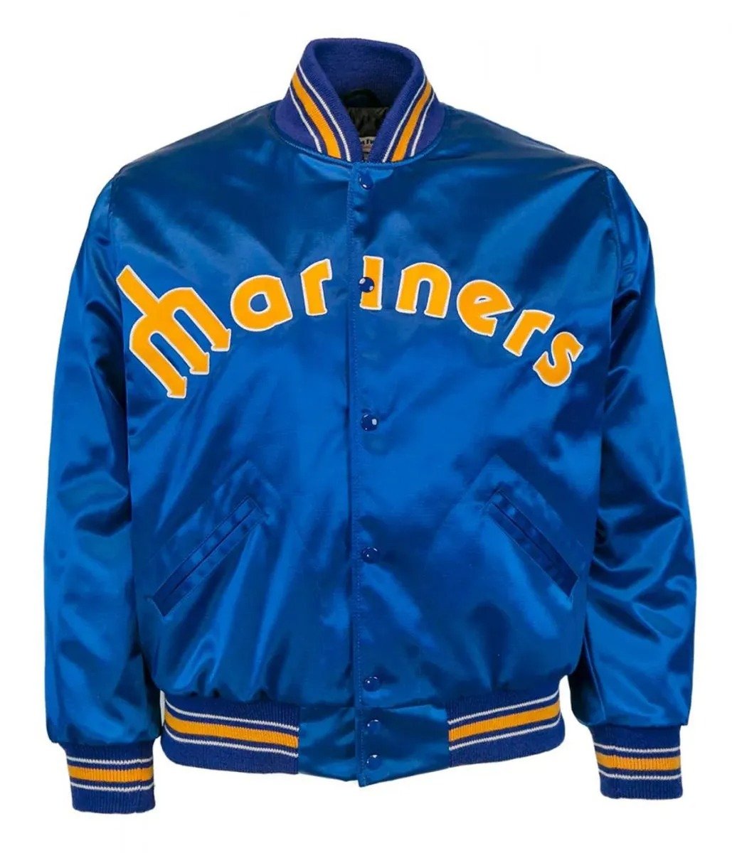Authentic 1982 Seattle Mariners Bomber Satin Jacket-Blue Classic Design Authentic 1982 Seattle Mariners Bomber Satin Jacket-Blue Classic Design