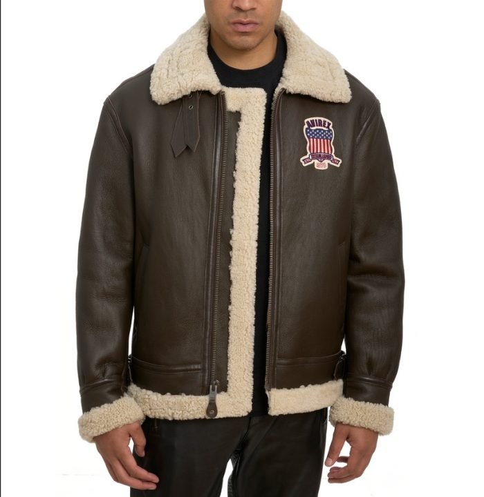 Avirex B3 Chocolate Shearling Leather Jacket for Winter