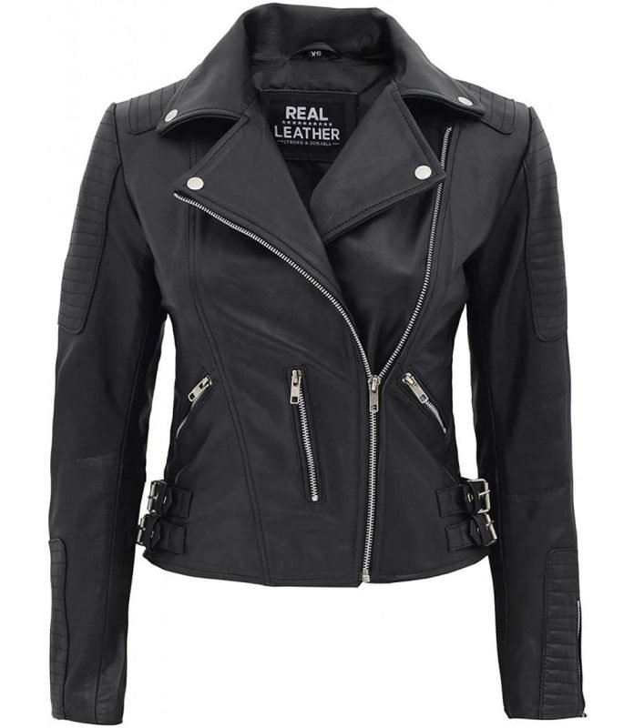 Bari Black Women's Genuine Leather Motorcycle Jacket