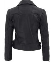 Bari Black Women's Genuine Leather Motorcycle Jacket