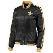 Black New Orleans Saints Starter Women's Overtime Varsity Satin Full-Snap Jacket