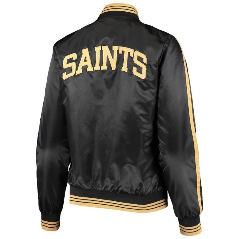 Black New Orleans Saints Starter Women's Overtime Varsity Satin Full-Snap Jacket
