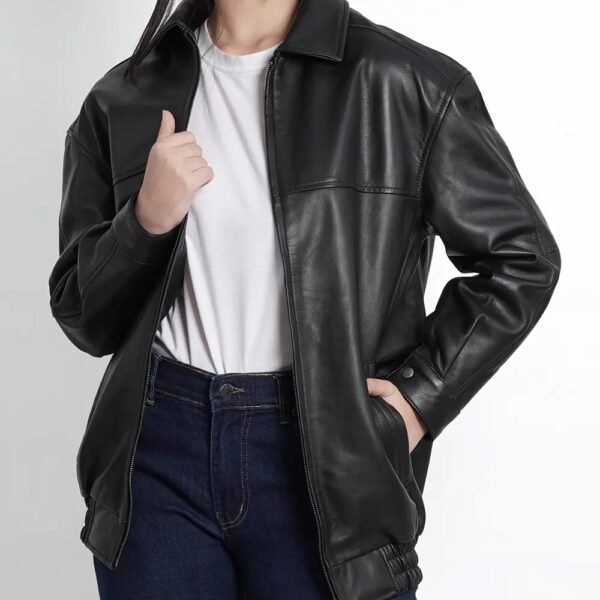 Bold & Stylish Women's Black Leather Bomber Jacket