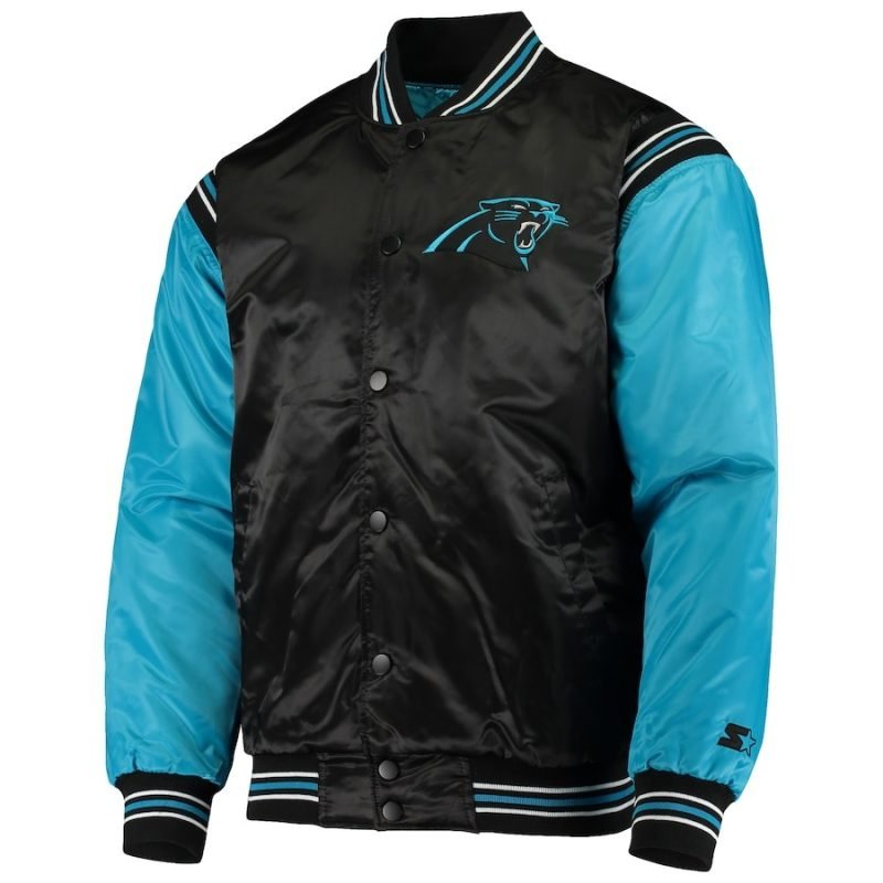 Carolina Panthers Men's Black-Blue Enforcer Satin Varsity Full-Snap Jacket