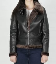 Classic Women’s Dark Brown Leather Bomber with Shearling