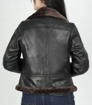 Classic Women’s Dark Brown Leather Bomber with Shearling