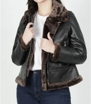 Classic Women’s Dark Brown Leather Bomber with Shearling