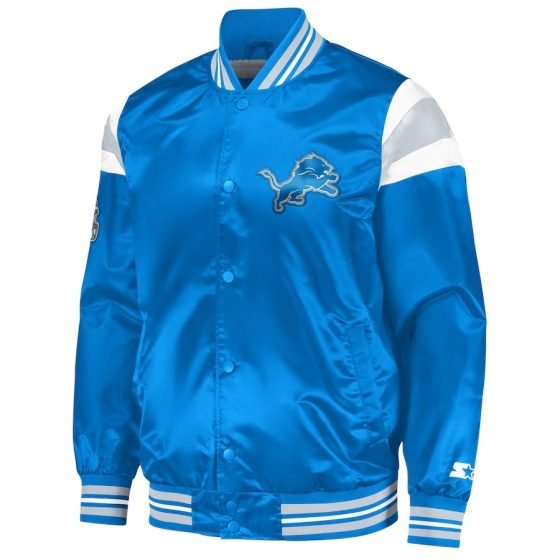 Detroit Lions Satin Full-Snap Varsity Jacket for Men by Starter in Blue