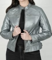 Dodge Silver Women's Motorcycle Leather Jacket