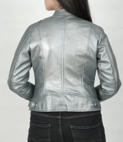 Dodge Silver Women's Motorcycle Leather Jacket