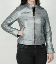 Dodge Silver Women's Motorcycle Leather Jacket
