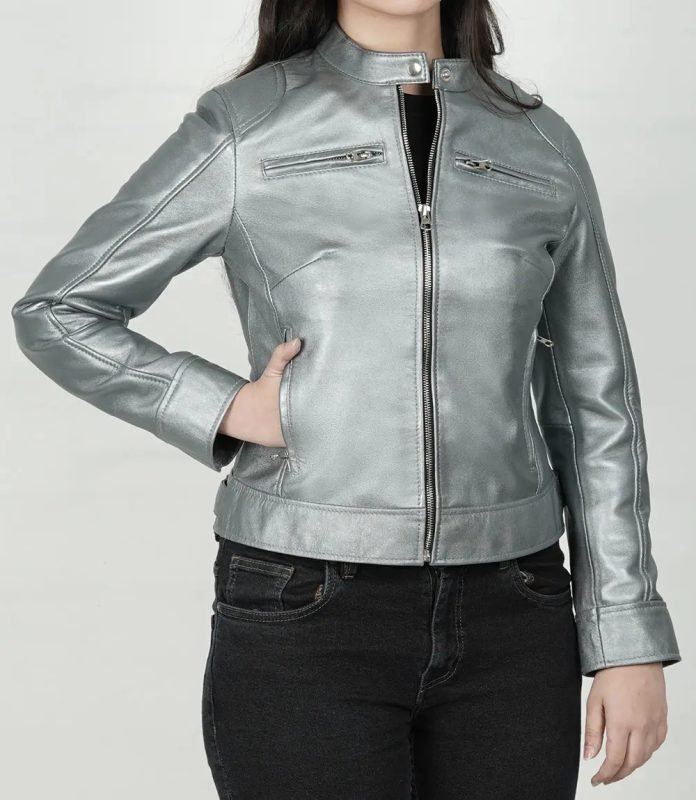 Dodge Silver Women's Motorcycle Leather Jacket