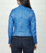 Dodge Women's Sky Blue Leather Motorcycle Jacket - Image 2