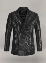Double Breasted Snake Embossed Leather Suit