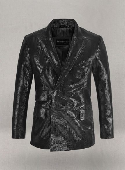 Double Breasted Snake Embossed Leather Suit