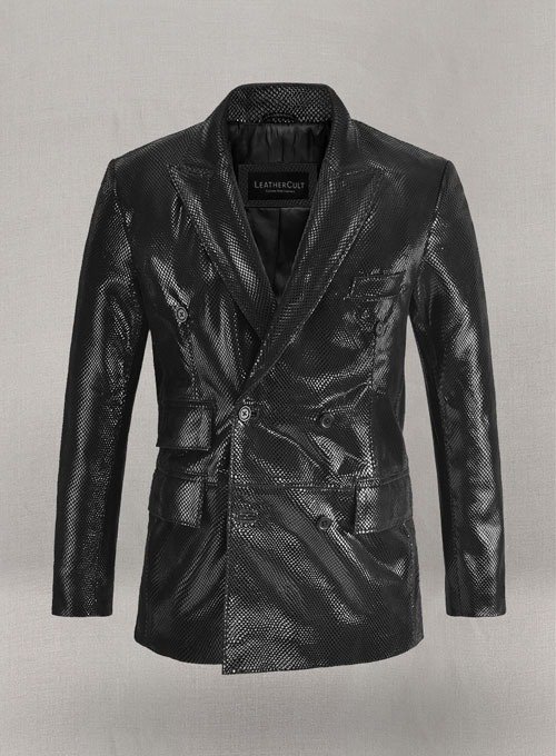 Double Breasted Snake Embossed Leather Suit