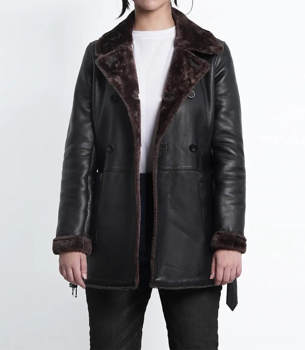 Fashionable Dark Brown Women's Leather Coat with Shearling Fashionable Dark Brown Women's Leather Coat with Shearling - Image 4